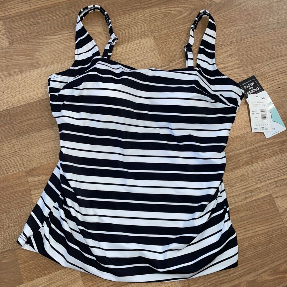 Swim Solutions Striped Tankini Top Black/White Size 14 NWT MSRP $58 - Picture 3 of 4